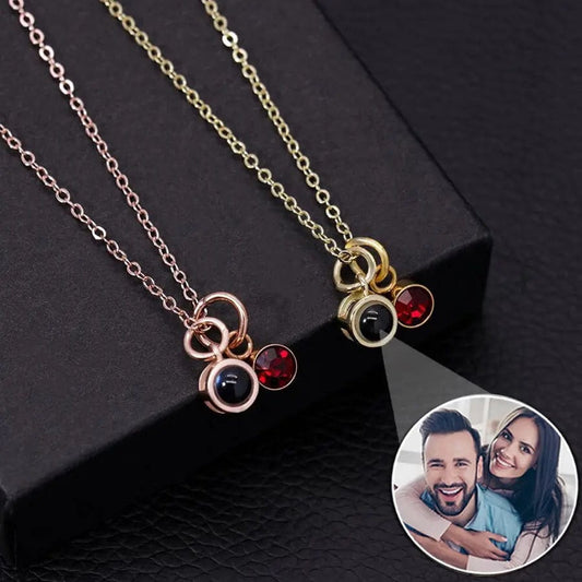 Custom Photo Projection Necklace with Birth Stone Pendant - LaurelJewel