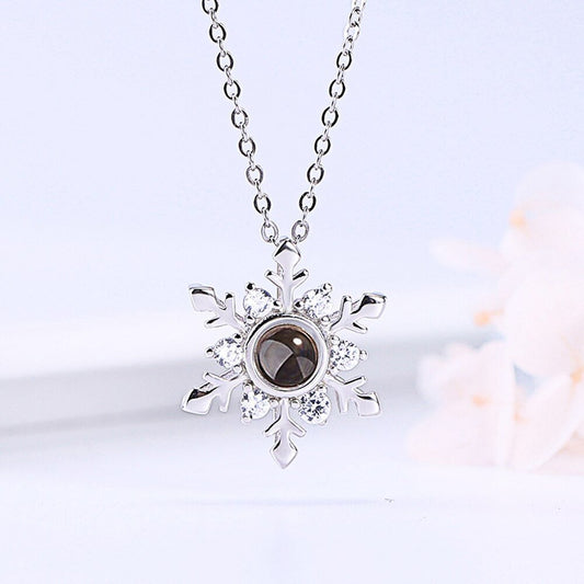 Custom Photo Projection Snowflake Pendant Necklace - LaurelJewel