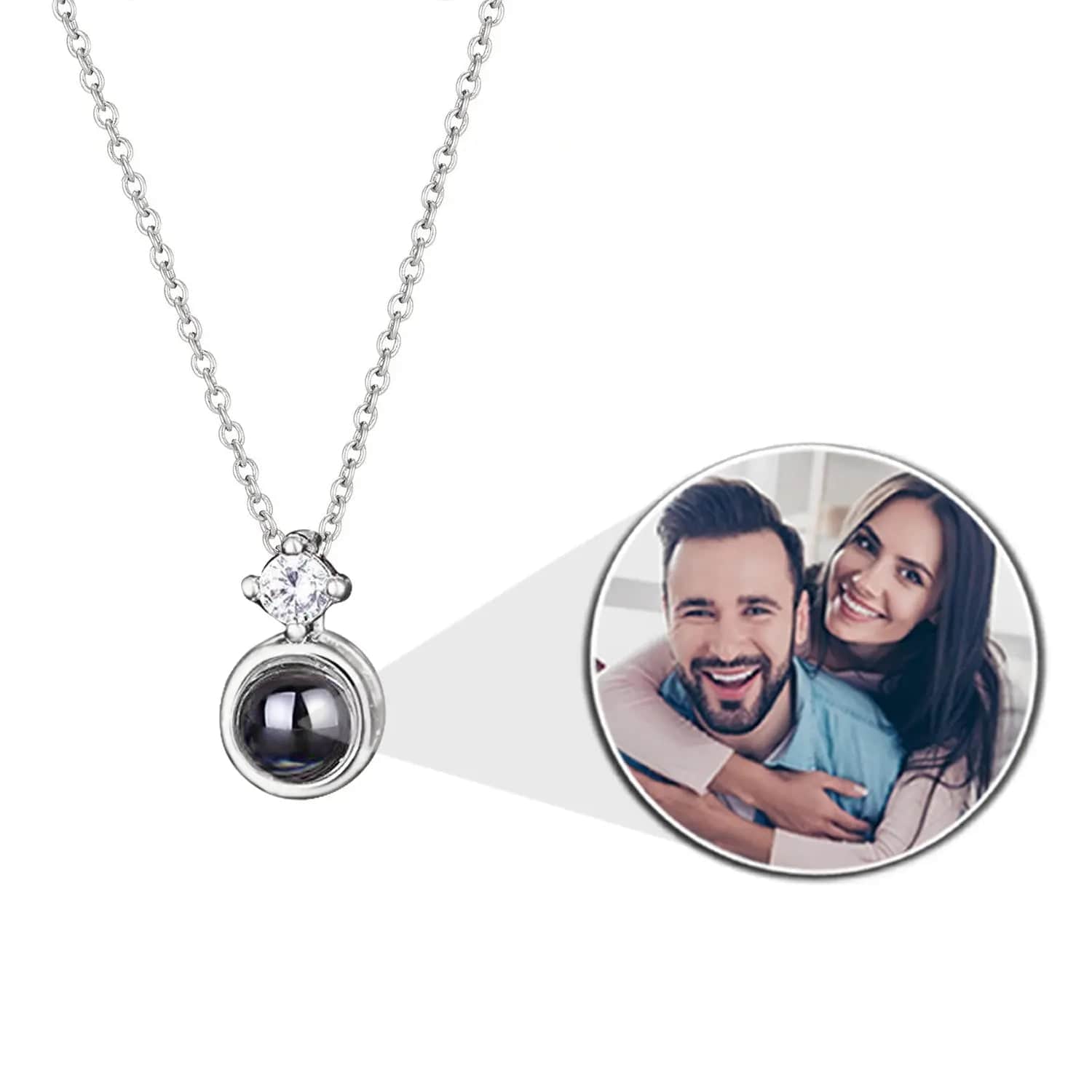 Custom Photo Projection Tiny Diamond Zircon Gem Necklace - LaurelJewel