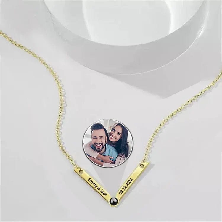 Custom Photo Projection V-Shaped Pendant Necklace - LaurelJewel