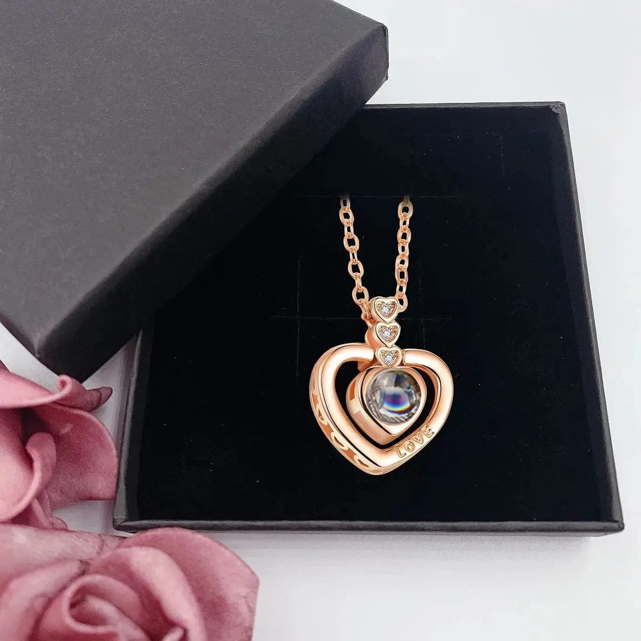 Triple Hearts Custom Projection Photo Necklace | Upload Your Hidden Photo - LaurelJewel