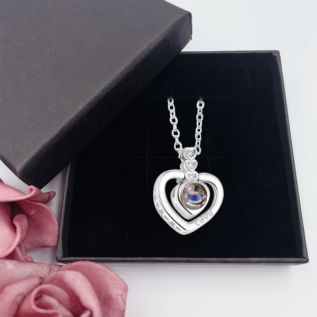 Triple Hearts Custom Projection Photo Necklace | Upload Your Hidden Photo - LaurelJewel